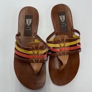 London Underground Sandals Womens 7 Brown Leather Slip On Shoes Coastal